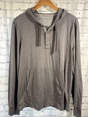 Banana Republic Men's Heather Gray Hooded Henley Pullover